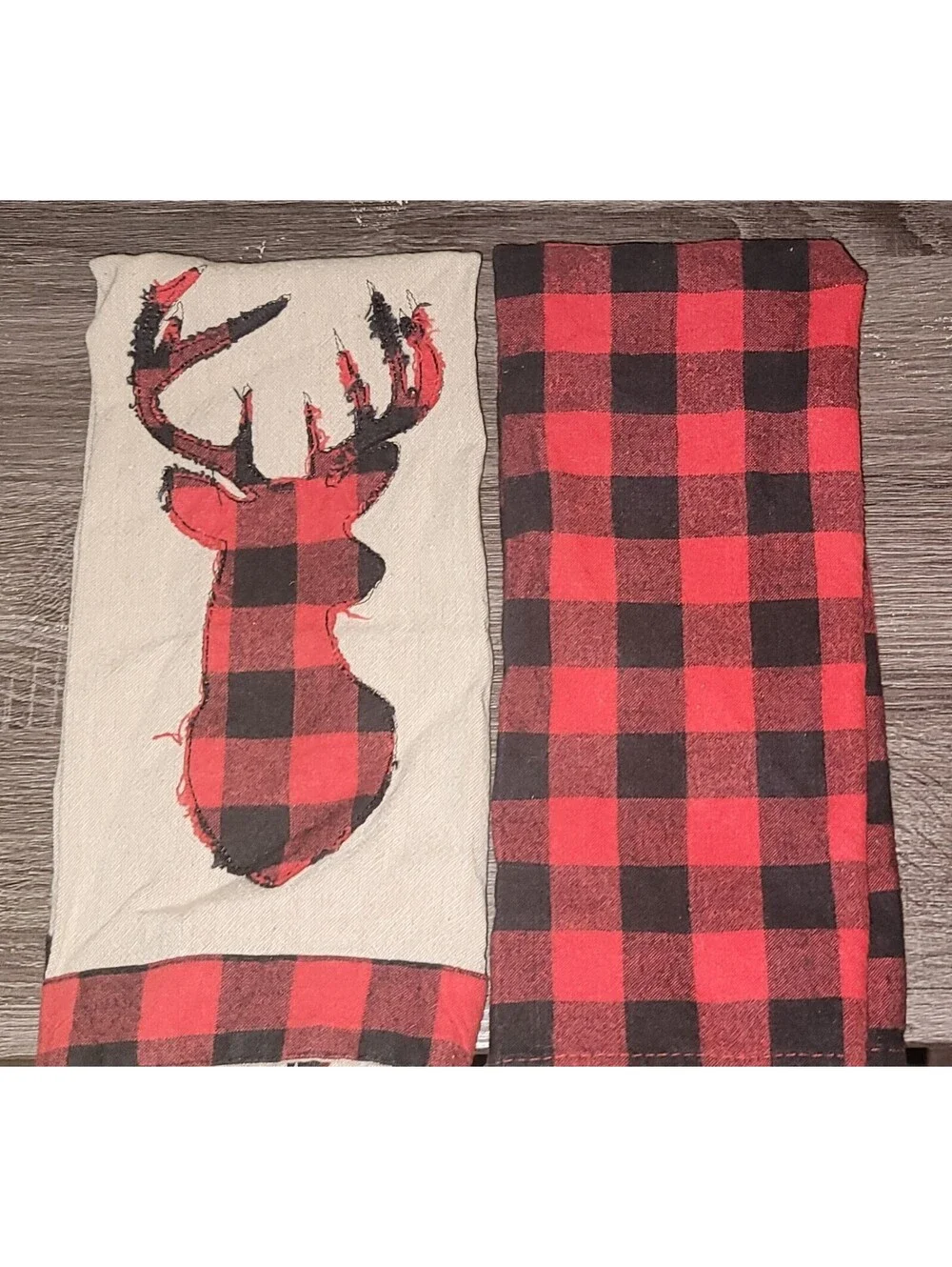 WINTER WONDER LANE BUFFALO CHECK REINDEER LINEN KITCHEN SET OF TWO (2) TOWELS